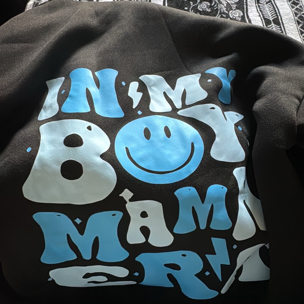 Black Hoodie with Blue and White Graphic